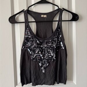 Hollister Black-Grey Sequin Racerback Tank Top